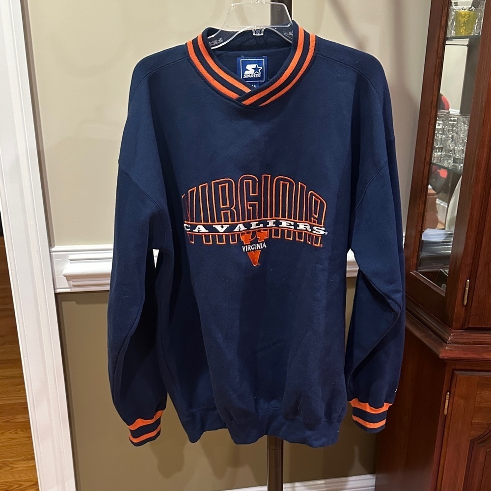 STARTER Navy and Orange Crewneck Sweater